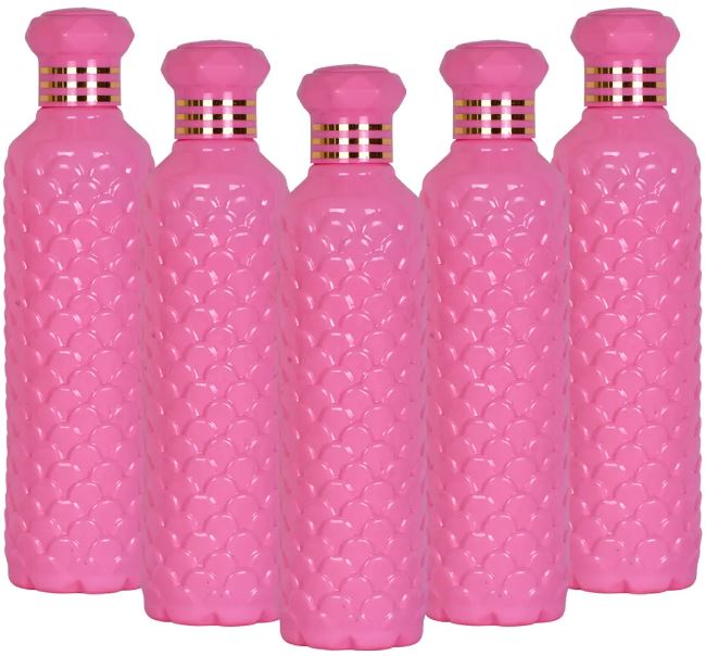 HOMIZE Pinapple Pattern Colorful Water Bottle for Fridge, for Home, Office, Gym  School Boy 1000 ml Bottle (Pack of 5, Colorful, Pink, Plastic)