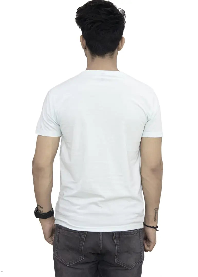 White Cotton Printed Round Neck T-Shirt