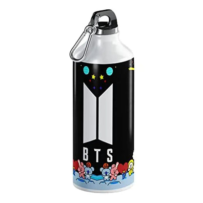 NH10 DESIGNS BTS HD Printed Sipper Bottle Aluminium Leakproof 600ml Water Bottle for Girls Boys, Bithday Gift, Gym, Jogging, School, Office (BNS 6)