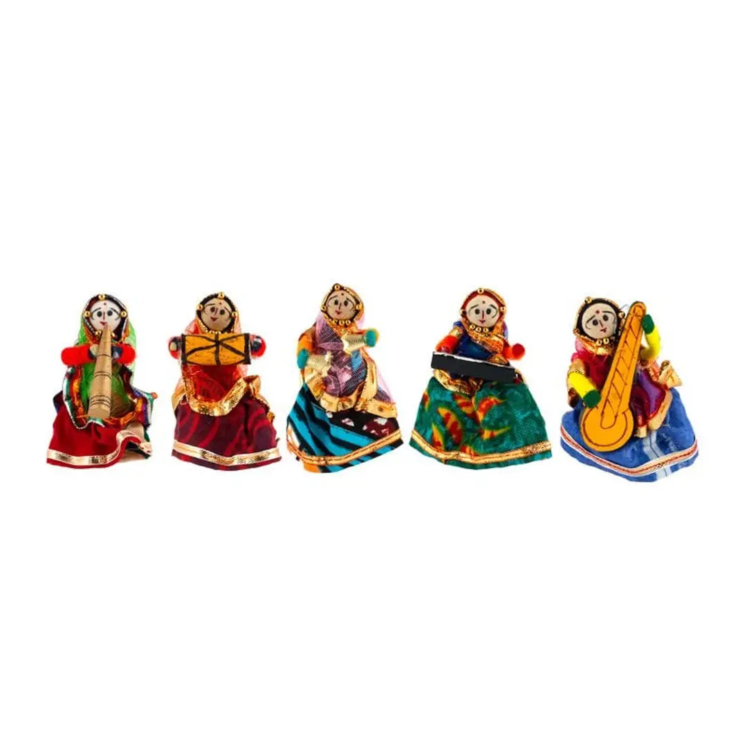 Traditional Rajasthani Handmade Decorative Puppet Doll Fridge Magnet (Set of 5) (Female Dolls)