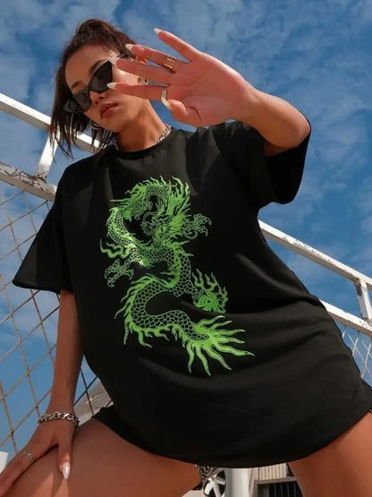 Dragon printed tshirt women casual stylish cotton