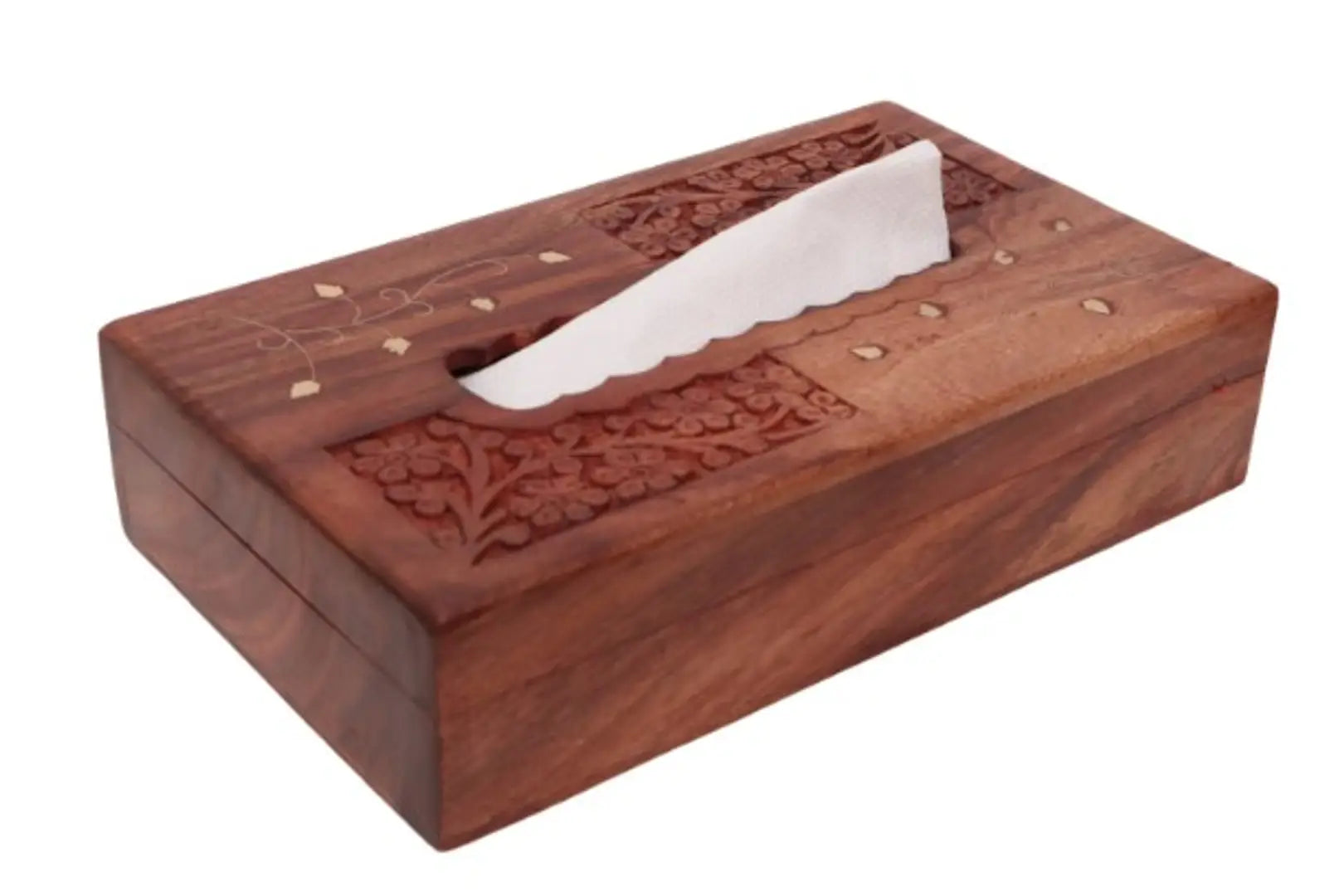 Wooded Home Antique Handcrafted Tissue Holder//Elegant Wooden Tissue Holder, Tissue Organizer, Tissue Dispenser//Tissue Box (Brown) Wooden Hand Carved  Brass Inlay Napkin Box Paper
