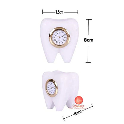 Saudeep India Tooth Shape Dentist Desk Marbel Table Clock for Decor and Paper Weight, Ideal Gift for Dentists and Doctors (Dentist Clock)