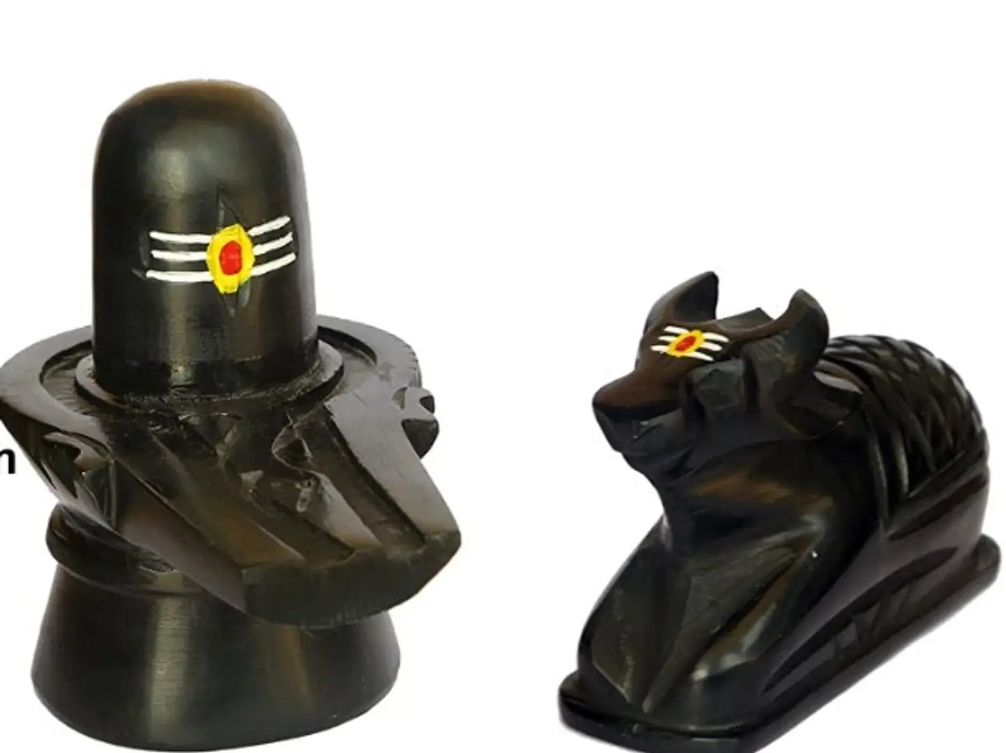 Shivling  Nandi Idols Handcrafted  Hand Painted with Tilak , Black, 2 Pieces (3 Inch )