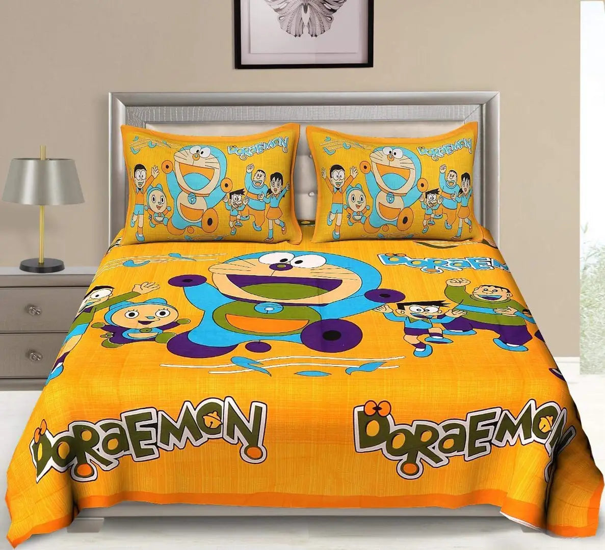 Yellow Cartoon Printed Bedsheet