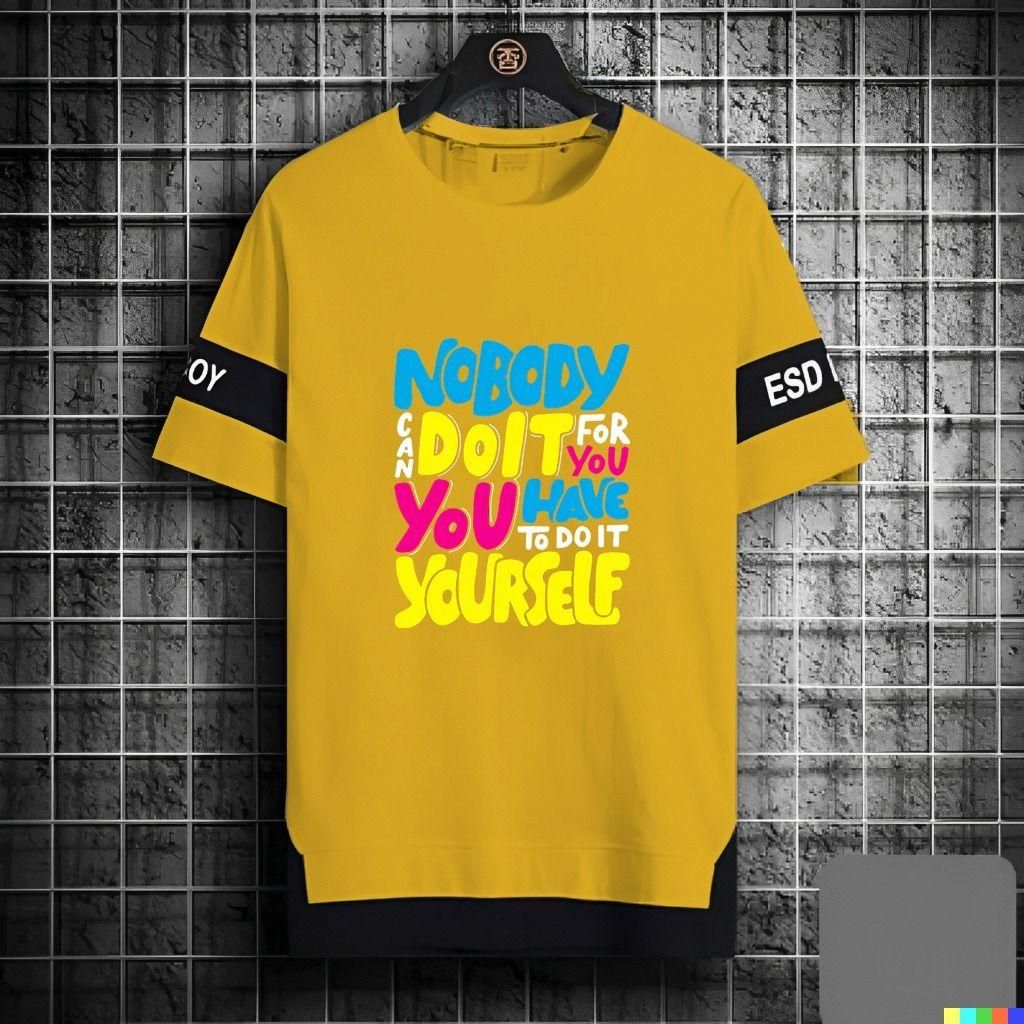 "Motivation Mantra: Men's Yellow Round Neck T-Shirt with Inspiring Printed Design"