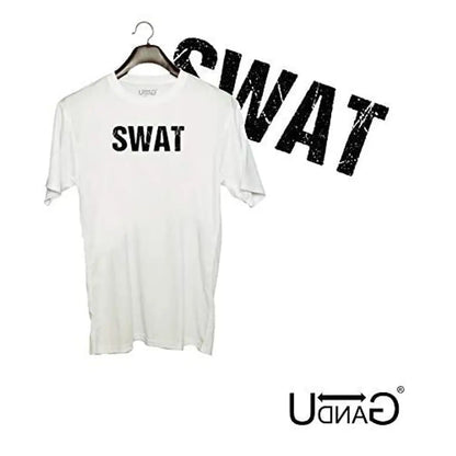 UDNAG Unisex Round Neck Graphic 'SWAT' Polyester T-Shirt White [Size 2YrsOld/22in to 7XL/56in]