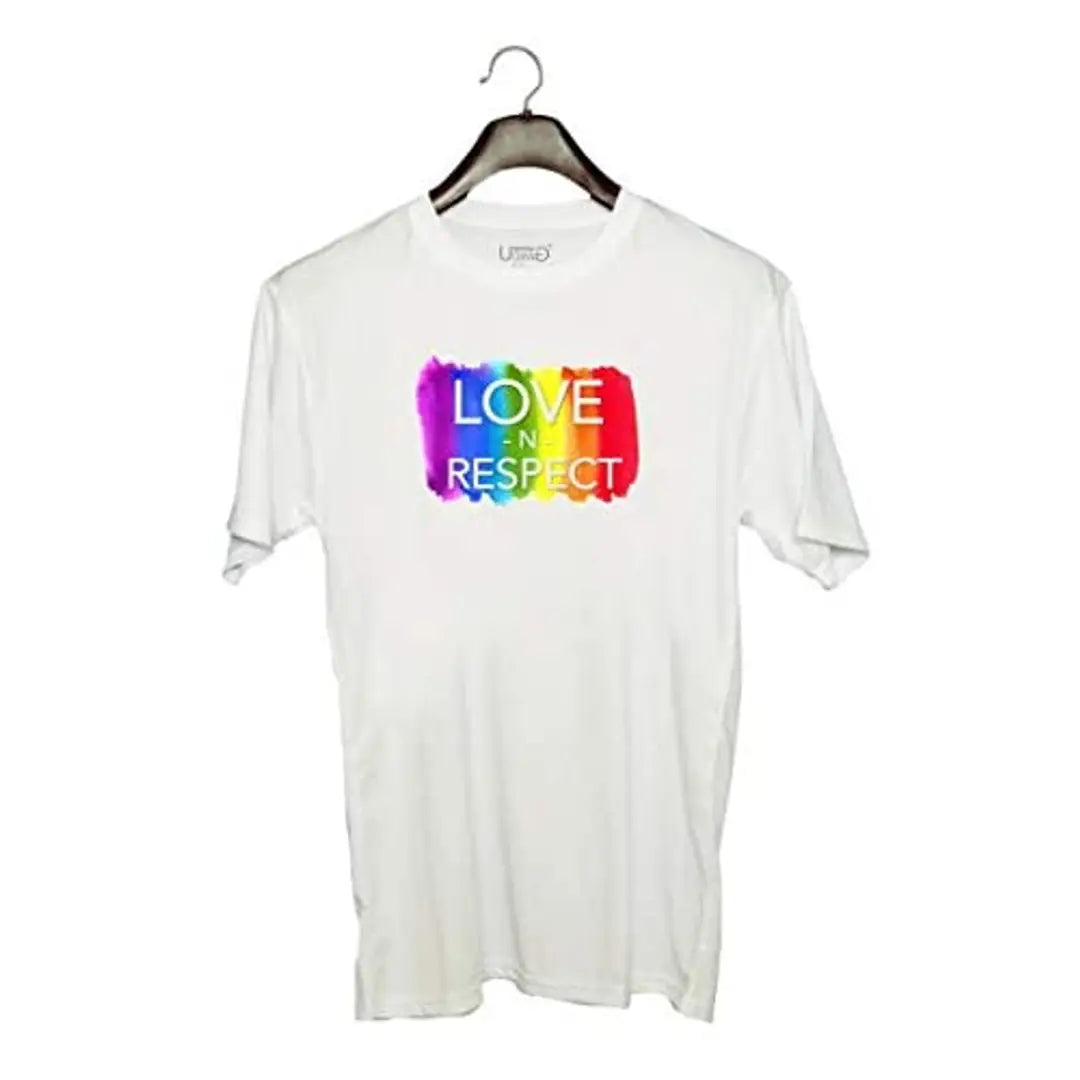 UDNAG ? Unisex Round Neck Graphic 'LGBTQ | Love and Respect' Polyester T-Shirt White [Size 2YrsOld/22in to 7XL/56in]