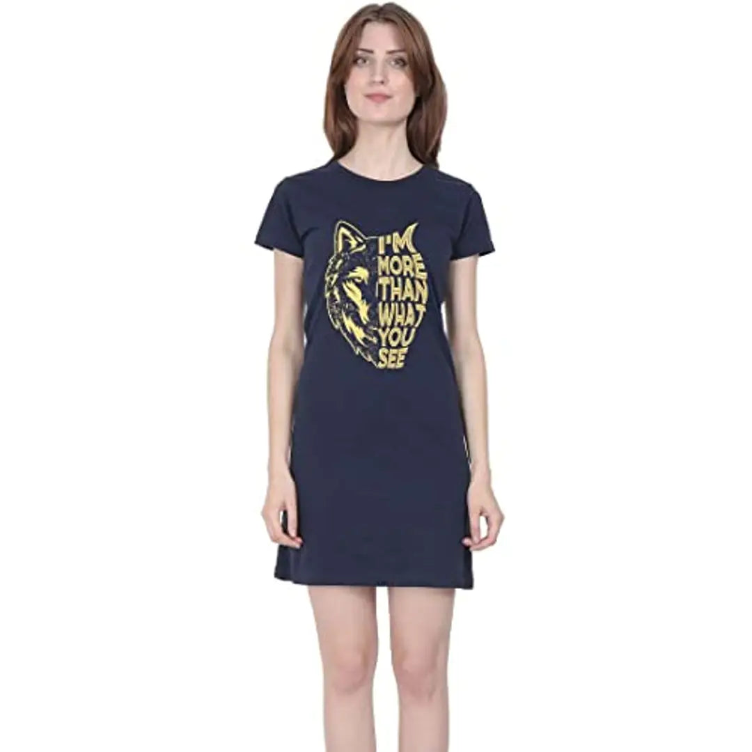 I'm More Than What You See- Women Navy Blue Attitude Quotes Tshirt Dress