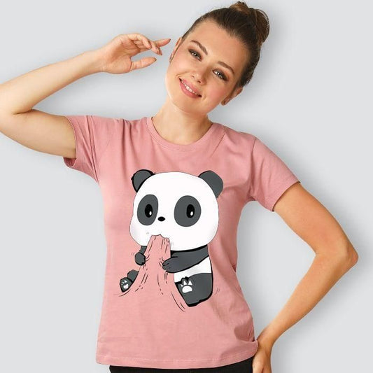 Panda Love: Pink Women's Cotton Printed Baby Panda T-Shirt"