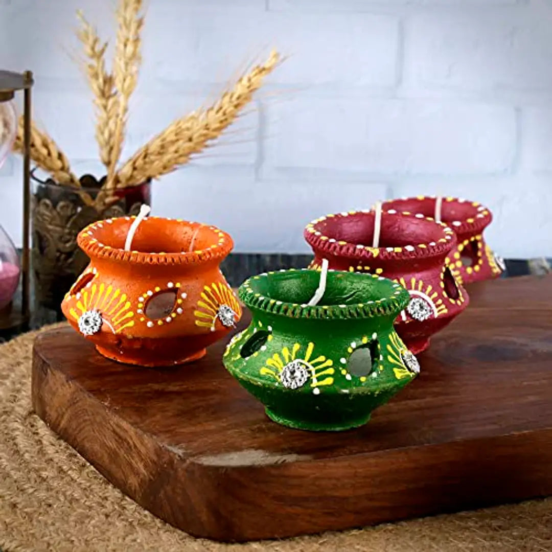 Kraftlik Handicrafts Matki Shape Clay Diya Candle Diya for Diwali Lighting Decoration Ganesh Chaturthi Diwali Gift and Pooja Home Decor Item(Set of 6)