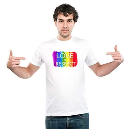UDNAG ? Unisex Round Neck Graphic 'LGBTQ | Love and Respect' Polyester T-Shirt White [Size 2YrsOld/22in to 7XL/56in]