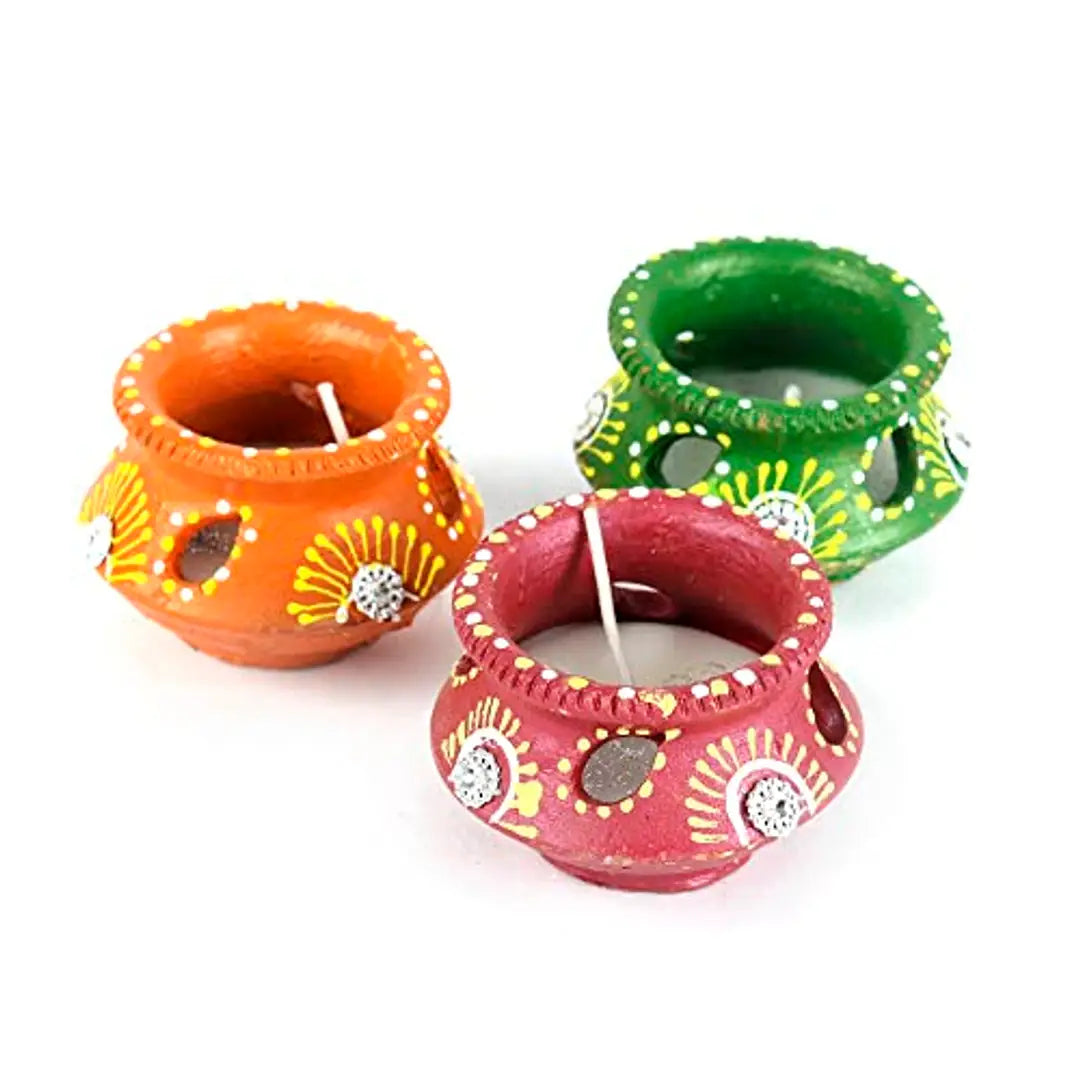 Kraftlik Handicrafts Matki Shape Clay Diya Candle Diya for Diwali Lighting Decoration Ganesh Chaturthi Diwali Gift and Pooja Home Decor Item(Set of 6)