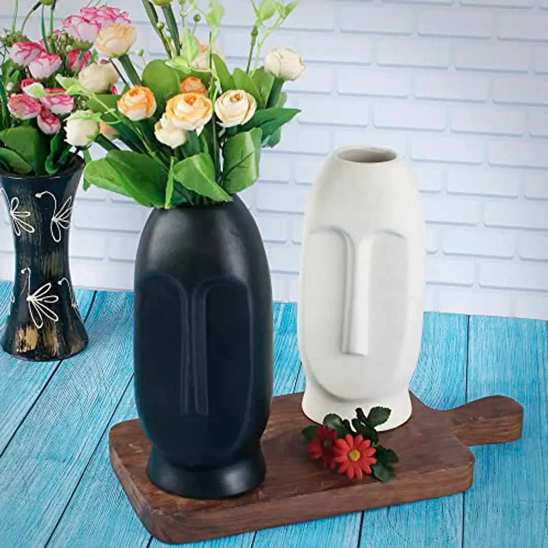 Kraftlik Handicrafts Bottle Shape Ceramic Vases | Planter | Flower Pot | Face Shape with Unique Quality for Home D?cor Center Table Bedroom Side Corners Decoration (Pack of 2)